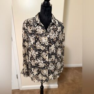 Notations Black and Cream Floral Blouse